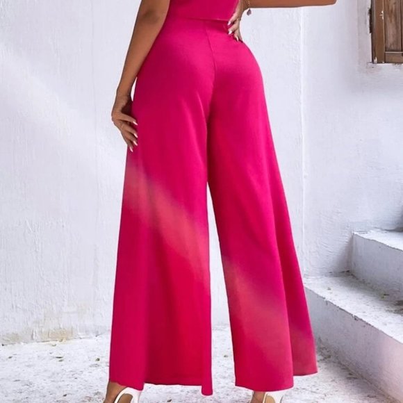 Wide Leg Pants w/ Peplum Cami Knot Front Top set - Picture 8 of 8